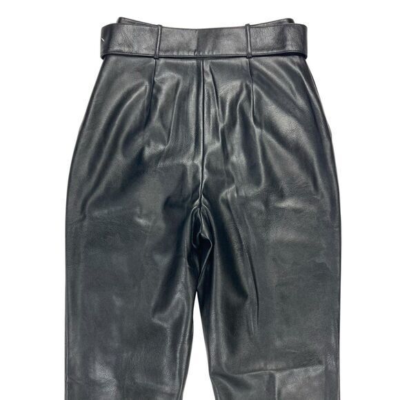 Ted Baker Pants Womens 2 Black Faux Leather Hi Waist Pleated Belted Classic NEW - Picture 7 of 16